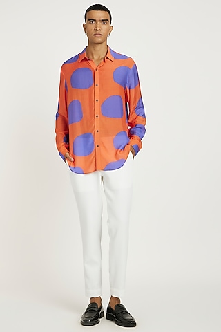 Orange Fluid Cotton Printed Shirt by Nautanky By Nilesh Parashar Men