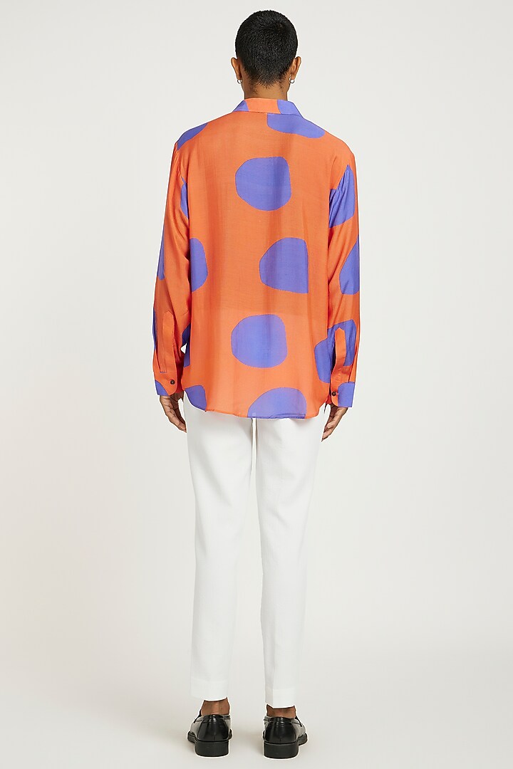 Orange Fluid Cotton Printed Party Wear Shirt by Nautanky By Nilesh Parashar Men at Pernia's Pop Up Shop