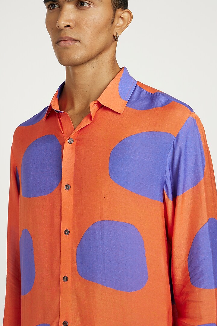 Orange Fluid Cotton Printed Party Wear Shirt by Nautanky By Nilesh Parashar Men at Pernia's Pop Up Shop