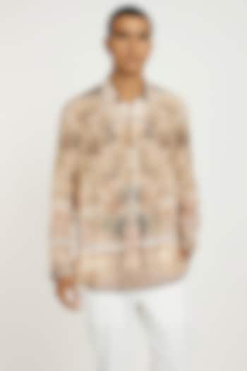 Beige Fluid Cotton Printed Party Wear Shirt by Nautanky By Nilesh Parashar Men at Pernia's Pop Up Shop