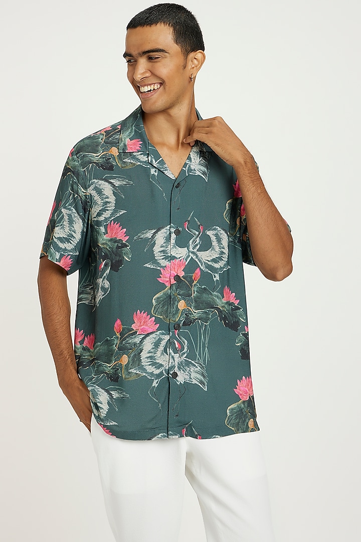 Grey Fluid Cotton Printed Party Wear Shirt by Nautanky By Nilesh Parashar Men at Pernia's Pop Up Shop