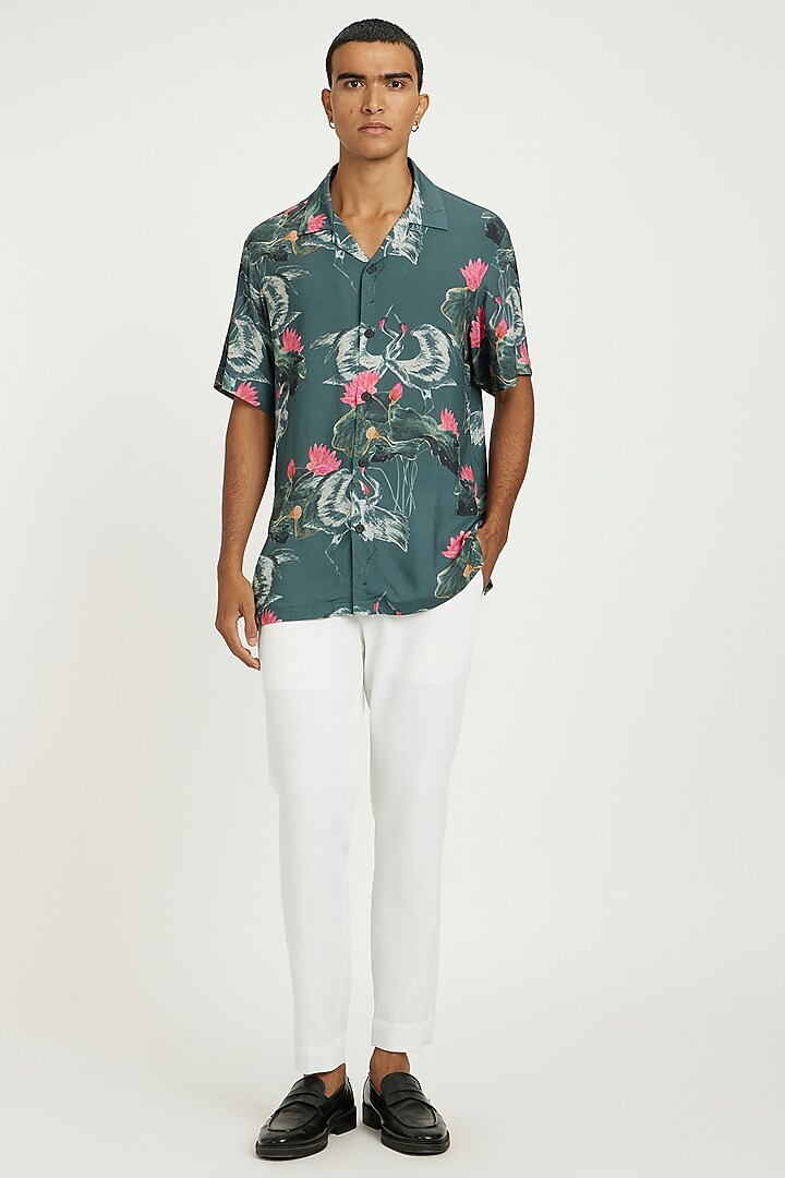 Grey Fluid Cotton Printed Party Wear Shirt by Nautanky By Nilesh Parashar Men at Pernia's Pop Up Shop