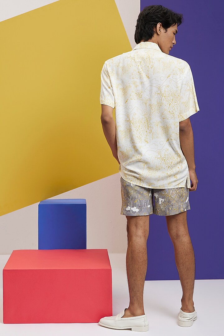 Ivory & Grey Fluid Cotton Printed Co-Ord Set by Nautanky By Nilesh Parashar Men at Pernia's Pop Up Shop