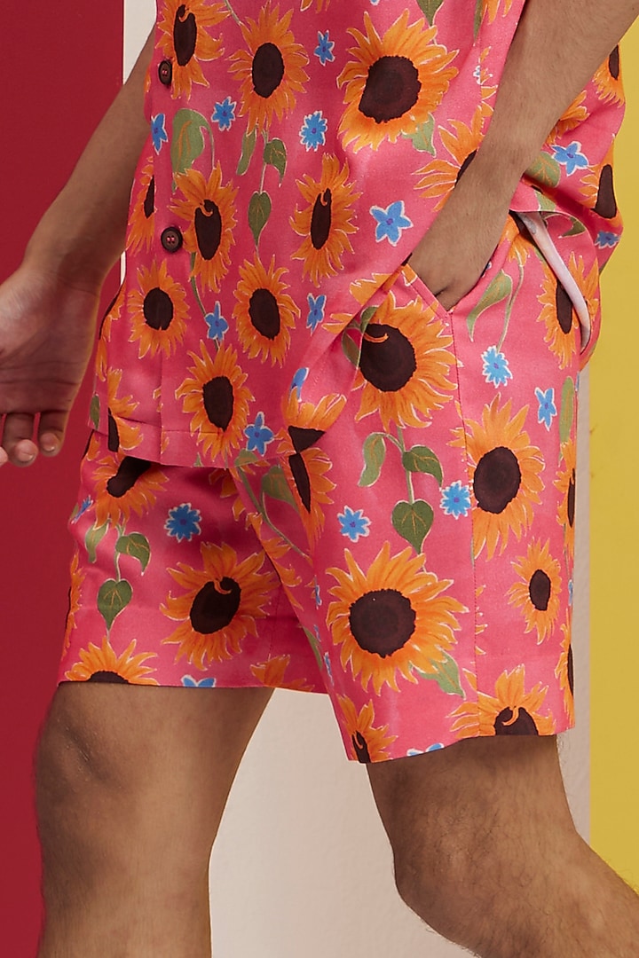 Orange & Pink Fluid Cotton Printed Co-Ord Set by Nautanky By Nilesh Parashar Men at Pernia's Pop Up Shop