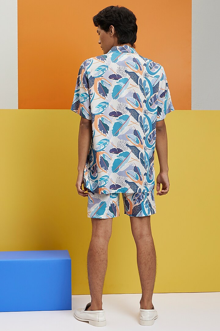 Aqua Blue Fluid Cotton Printed Co-Ord Set by Nautanky By Nilesh Parashar Men at Pernia's Pop Up Shop