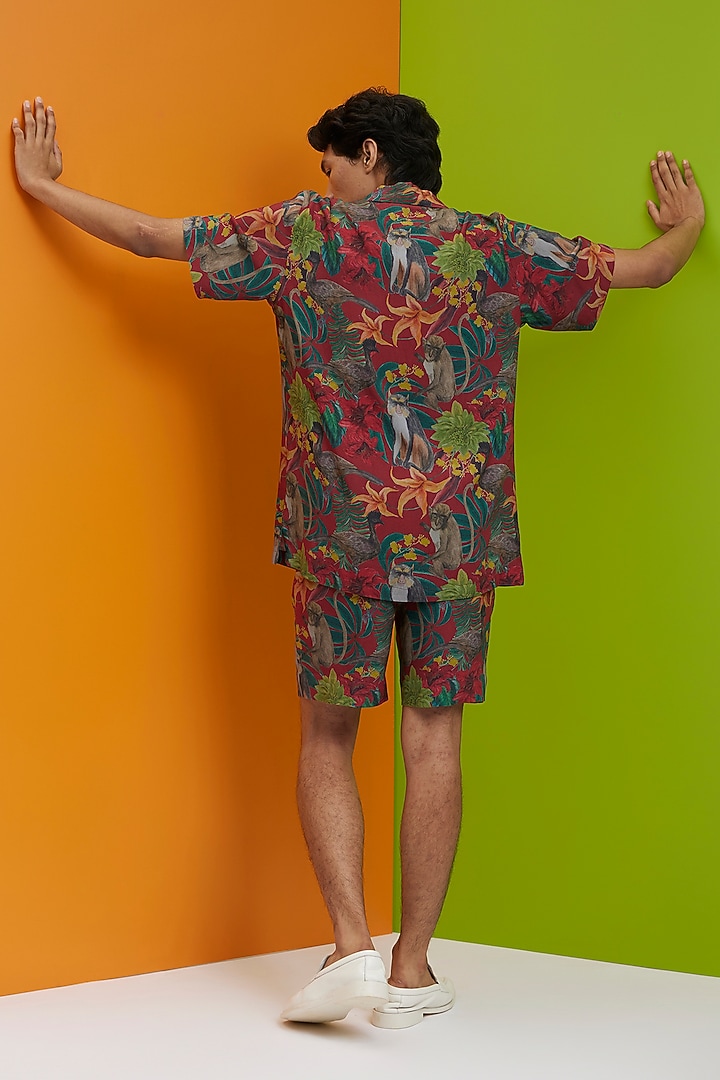 Red Fluid Cotton Printed Co-Ord Set by Nautanky By Nilesh Parashar Men at Pernia's Pop Up Shop