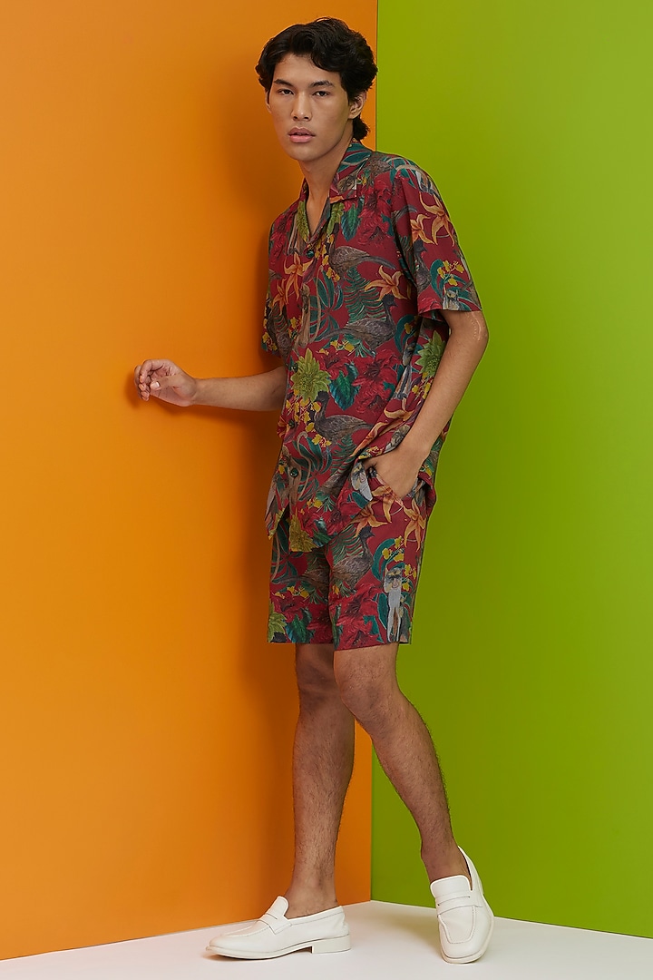 Red Fluid Cotton Printed Co-Ord Set by Nautanky By Nilesh Parashar Men at Pernia's Pop Up Shop