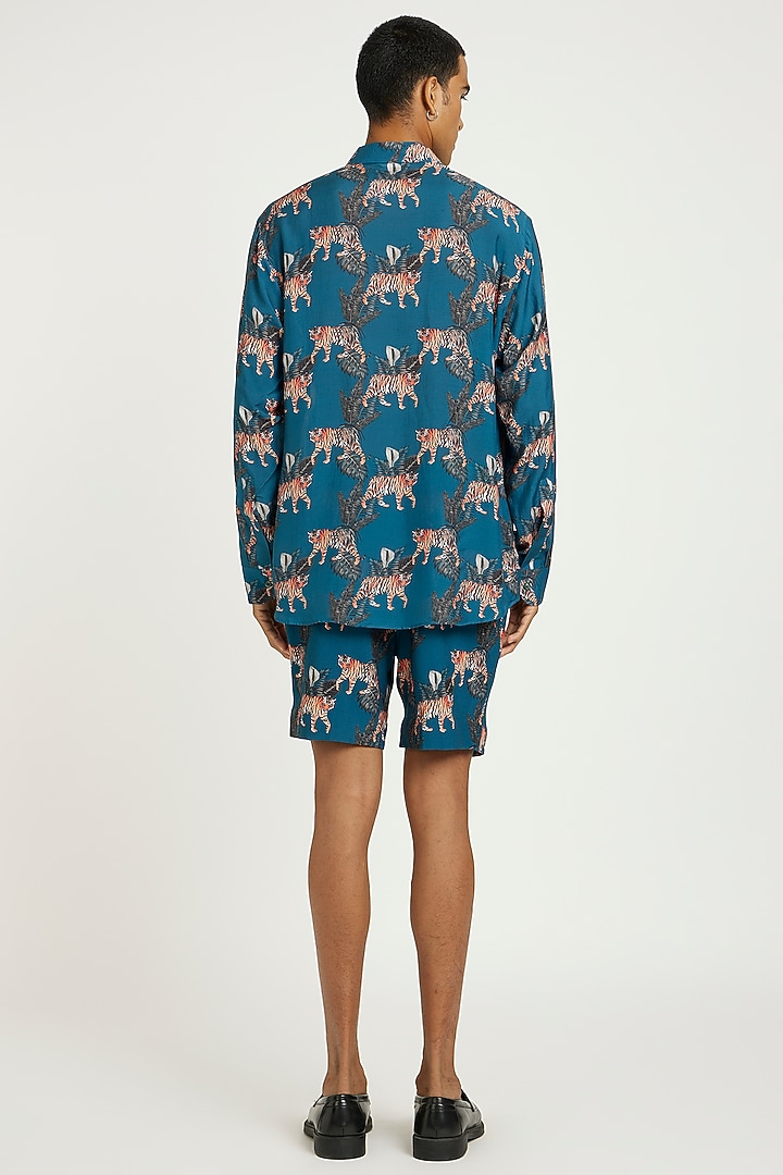 Blue Fluid Cotton Printed Co-Ord Set by Nautanky By Nilesh Parashar Men at Pernia's Pop Up Shop