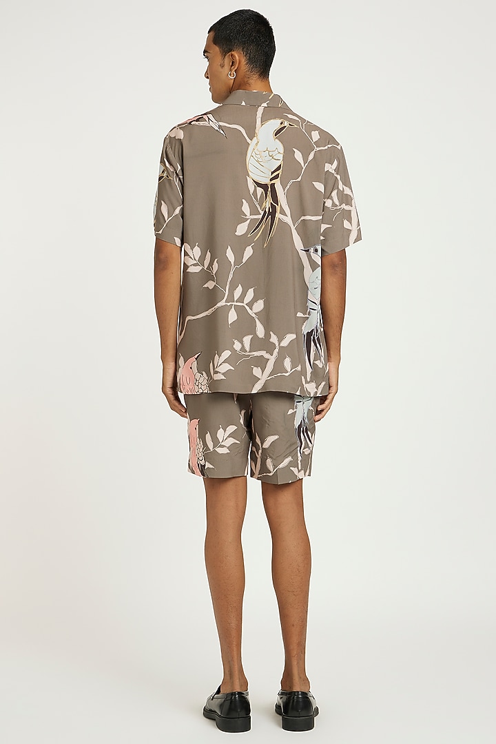 Beige Fluid Cotton Printed Co-Ord Set by Nautanky By Nilesh Parashar Men at Pernia's Pop Up Shop
