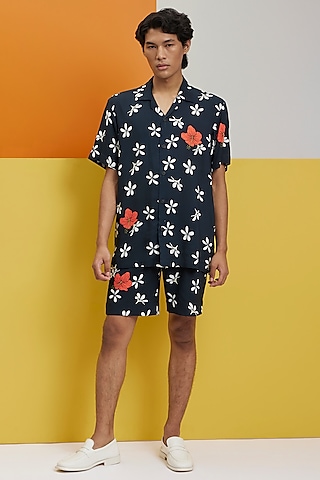Dark Grey Fluid Cotton Printed Co-Ord Set by Nautanky By Nilesh Parashar Men