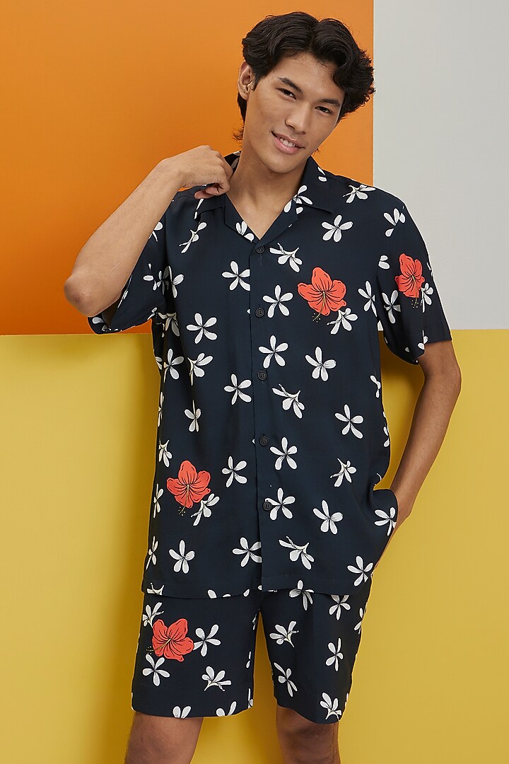 Dark Grey Fluid Cotton Printed Co-Ord Set by Nautanky By Nilesh Parashar Men at Pernia's Pop Up Shop