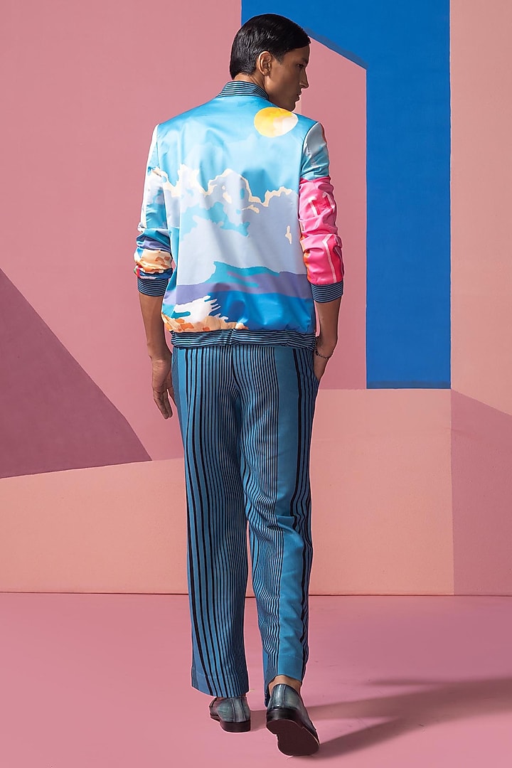 Ice Blue Satin Bomber Jacket Set by Nautanky By Nilesh Parashar Men at Pernia's Pop Up Shop