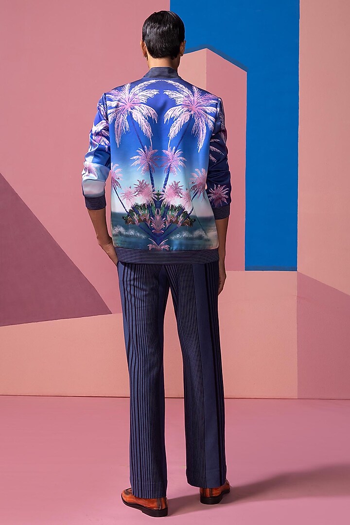 Royal Blue Satin Bomber Jacket Set by Nautanky By Nilesh Parashar Men at Pernia's Pop Up Shop