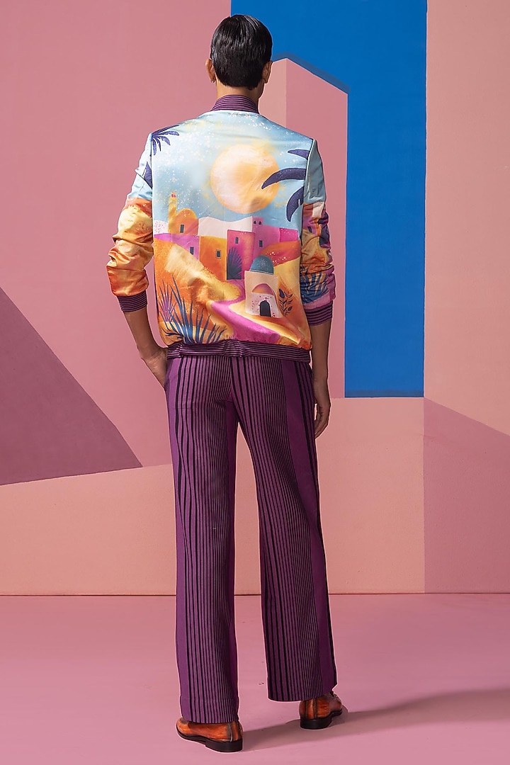 Sky Blue Satin Bomber Jacket Set by Nautanky By Nilesh Parashar Men at Pernia's Pop Up Shop