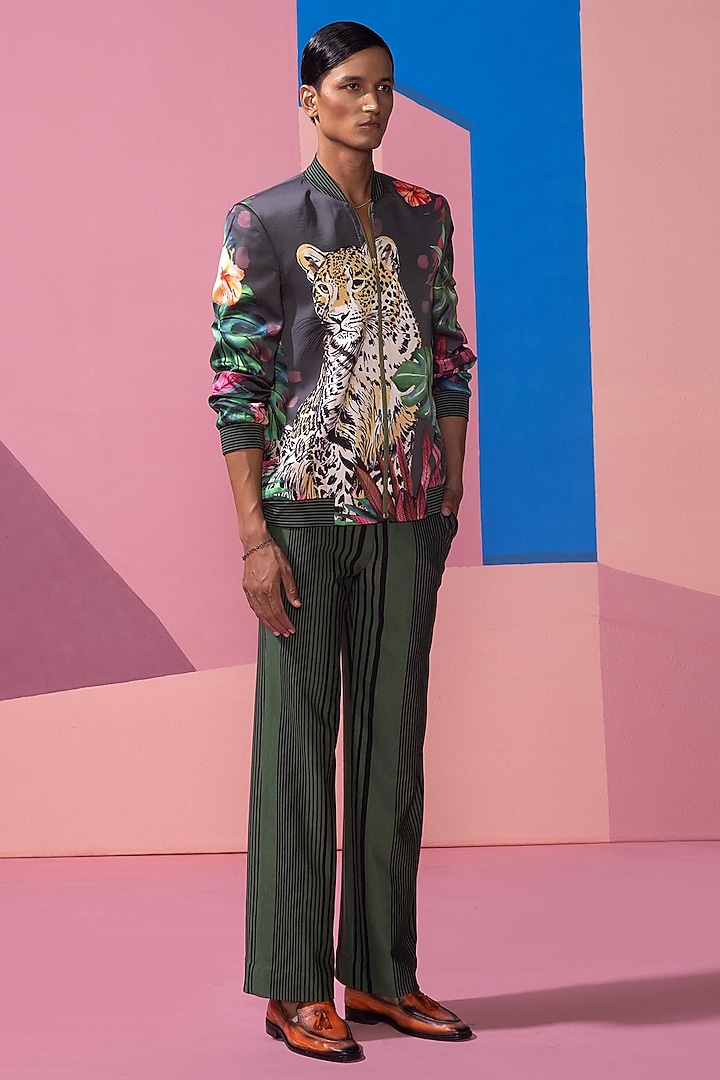 Brown Satin Bomber Jacket Set by Nautanky By Nilesh Parashar Men at Pernia's Pop Up Shop