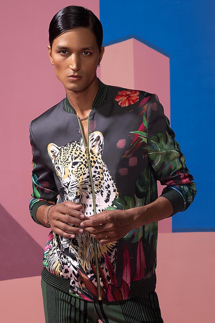 Brown Satin Bomber Jacket Set by Nautanky By Nilesh Parashar Men at Pernia's Pop Up Shop