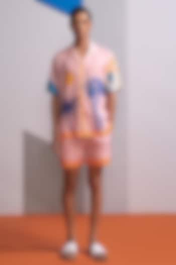 Baby Pink Cotton Linen Co-Ord Set by Nautanky By Nilesh Parashar Men
