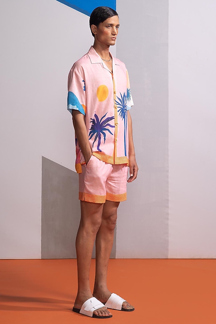 Baby Pink Cotton Linen Co-Ord Set by Nautanky By Nilesh Parashar Men at Pernia's Pop Up Shop