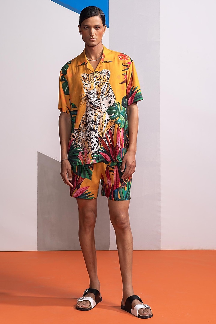 Mustard Cotton Linen Co-Ord Set by Nautanky By Nilesh Parashar Men