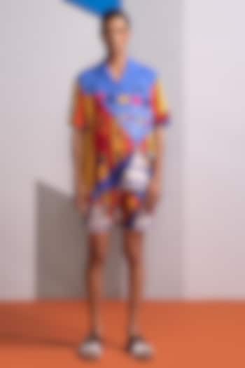 Blue Cotton Linen Co-Ord Set by Nautanky By Nilesh Parashar Men at Pernia's Pop Up Shop