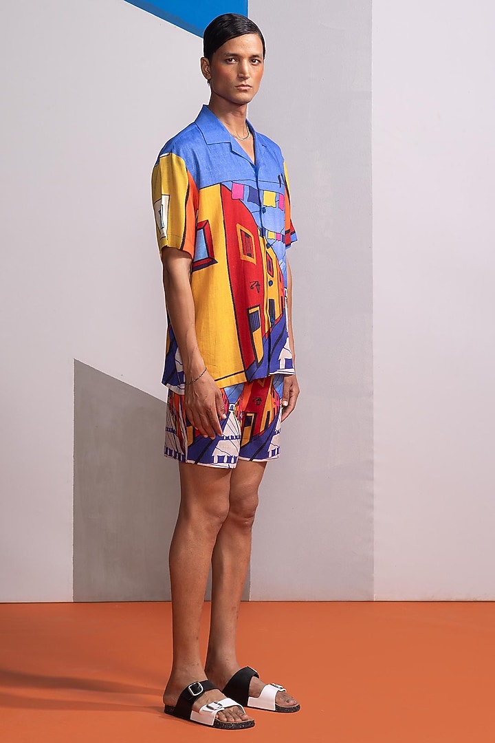 Blue Cotton Linen Co-Ord Set by Nautanky By Nilesh Parashar Men at Pernia's Pop Up Shop