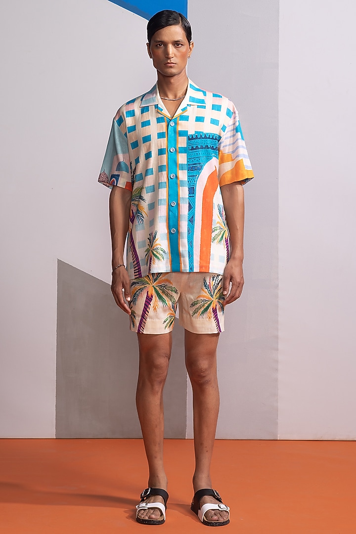 Beige Cotton Linen Co-Ord Set by Nautanky By Nilesh Parashar Men at Pernia's Pop Up Shop