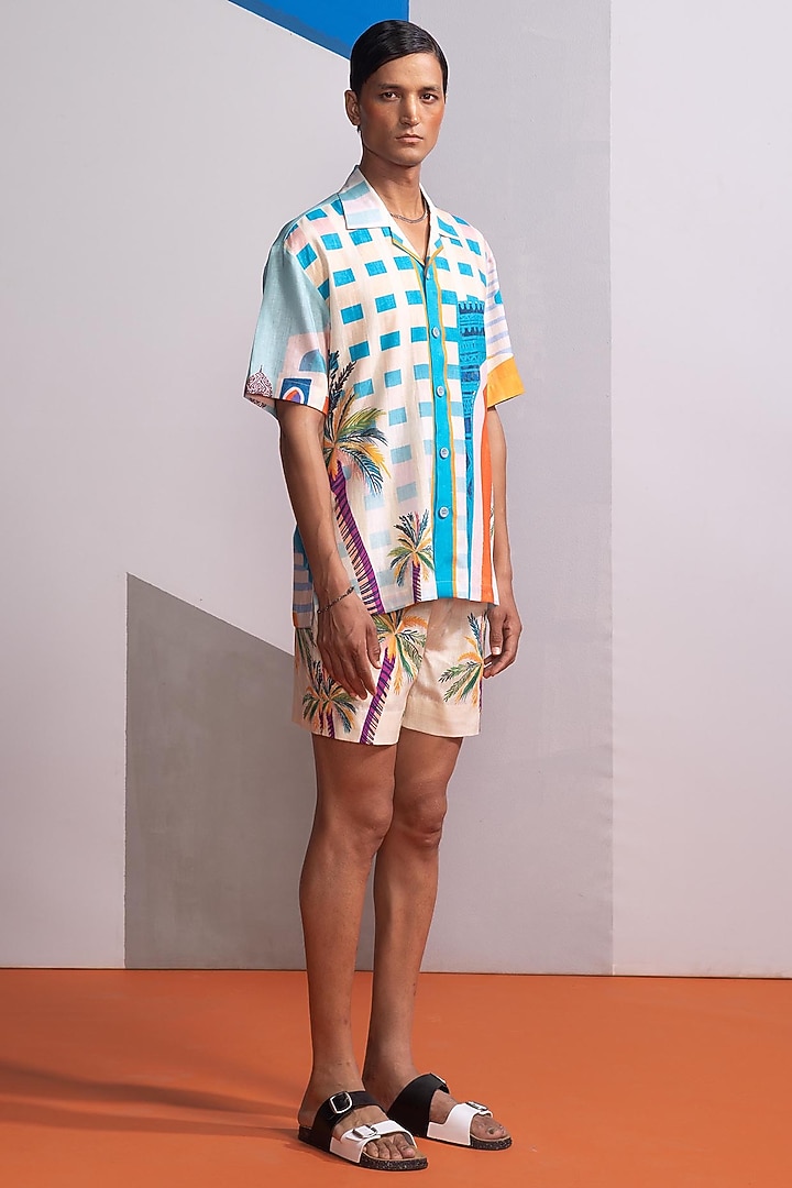 Beige Cotton Linen Co-Ord Set by Nautanky By Nilesh Parashar Men at Pernia's Pop Up Shop