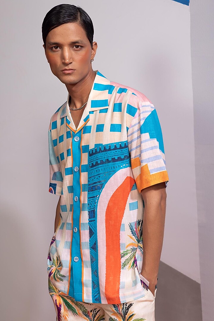 Beige Cotton Linen Co-Ord Set by Nautanky By Nilesh Parashar Men at Pernia's Pop Up Shop
