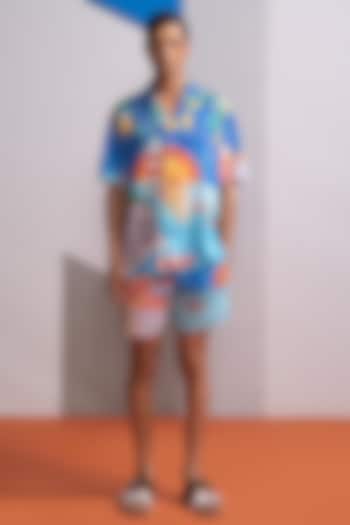 Blue Cotton Linen Co-Ord Set by Nautanky By Nilesh Parashar Men at Pernia's Pop Up Shop