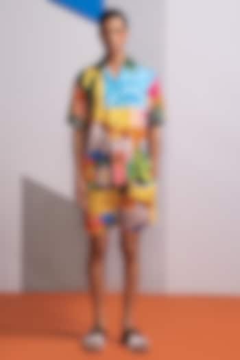 Yellow Cotton Linen Co-Ord Set by Nautanky By Nilesh Parashar Men