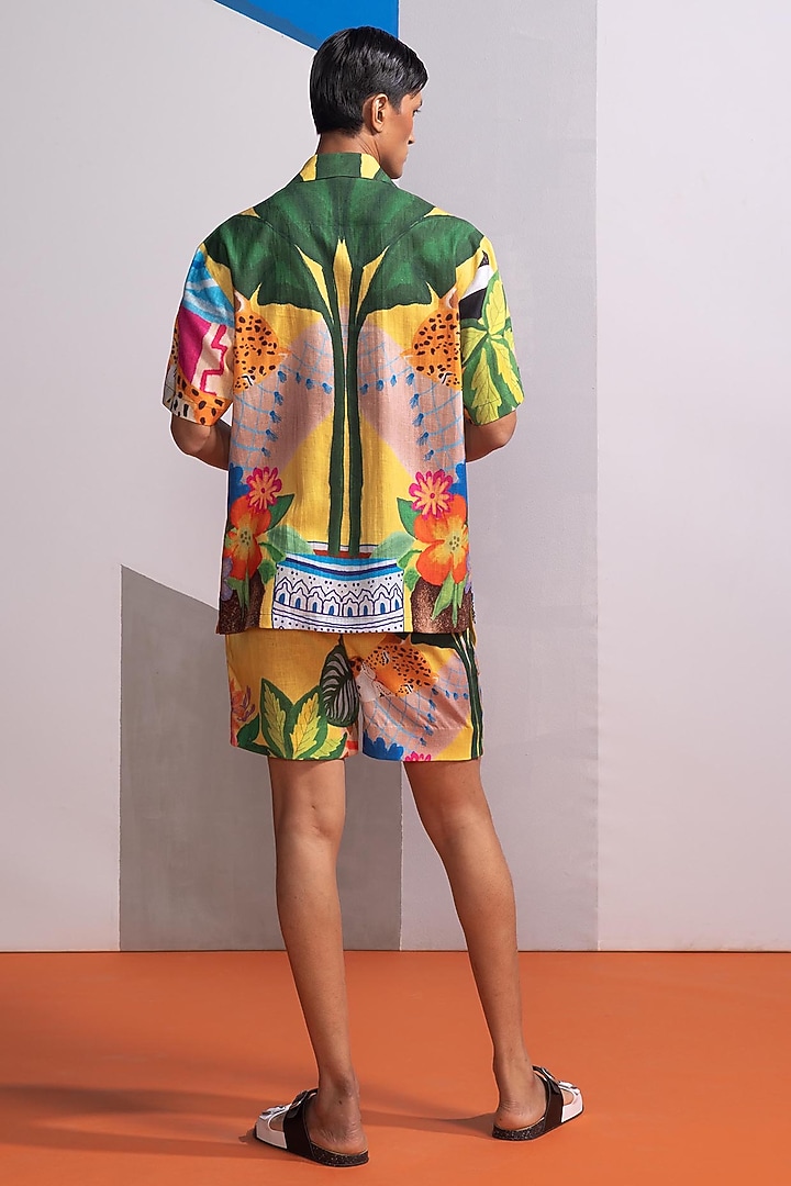 Yellow Cotton Linen Co-Ord Set by Nautanky By Nilesh Parashar Men at Pernia's Pop Up Shop