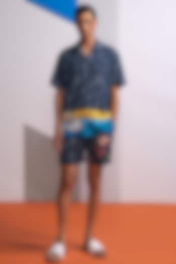 Dark Blue Cotton Linen Co-Ord Set by Nautanky By Nilesh Parashar Men at Pernia's Pop Up Shop