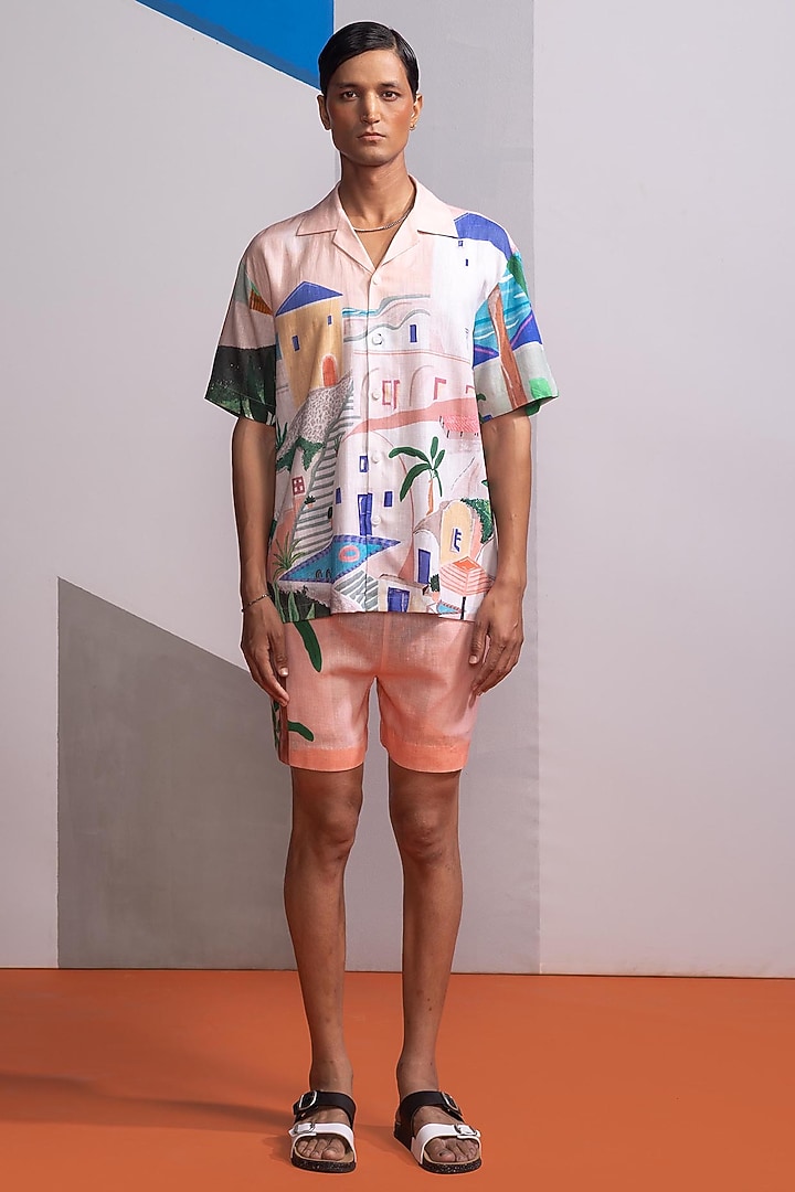 Peach Cotton Linen Co-Ord Set by Nautanky By Nilesh Parashar Men