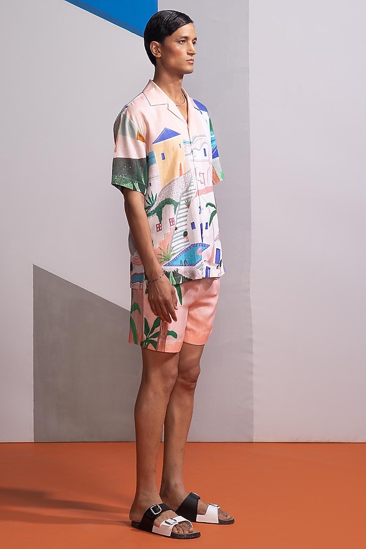 Peach Cotton Linen Co-Ord Set by Nautanky By Nilesh Parashar Men at Pernia's Pop Up Shop
