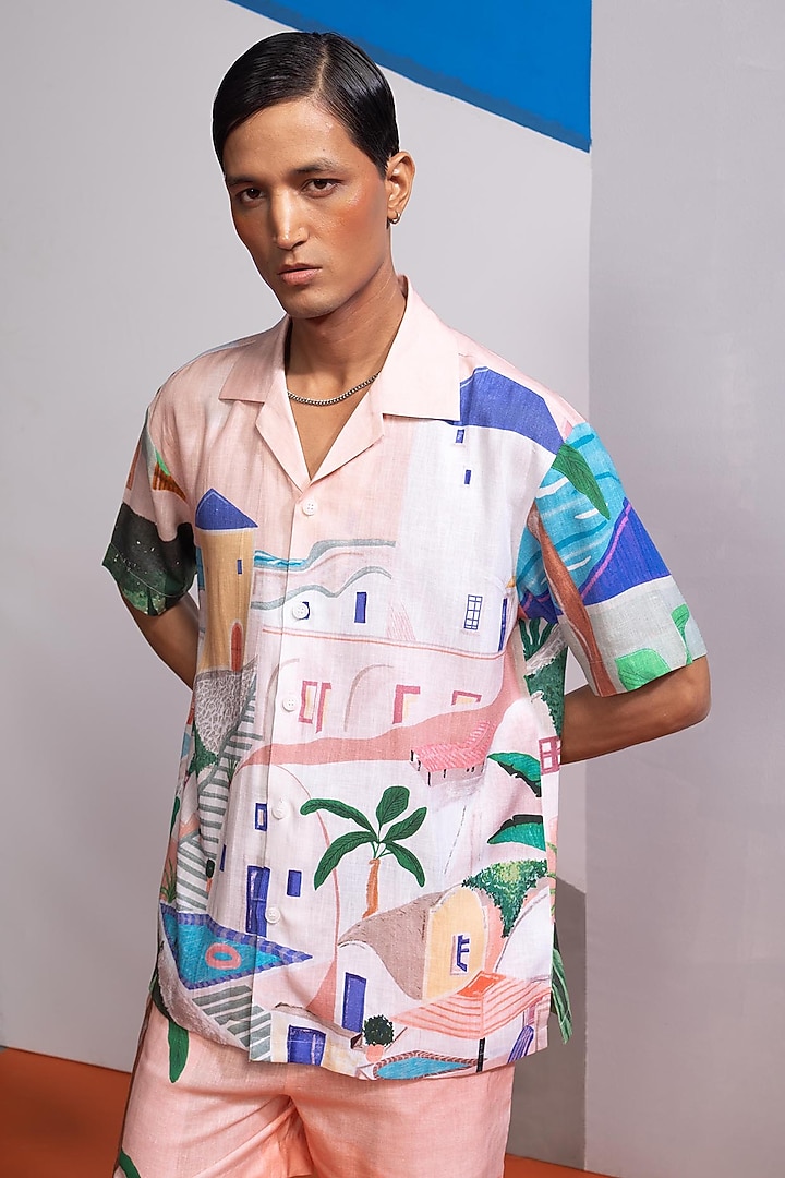 Peach Cotton Linen Co-Ord Set by Nautanky By Nilesh Parashar Men at Pernia's Pop Up Shop
