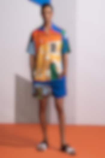 Blue Cotton Linen Co-Ord Set by Nautanky By Nilesh Parashar Men