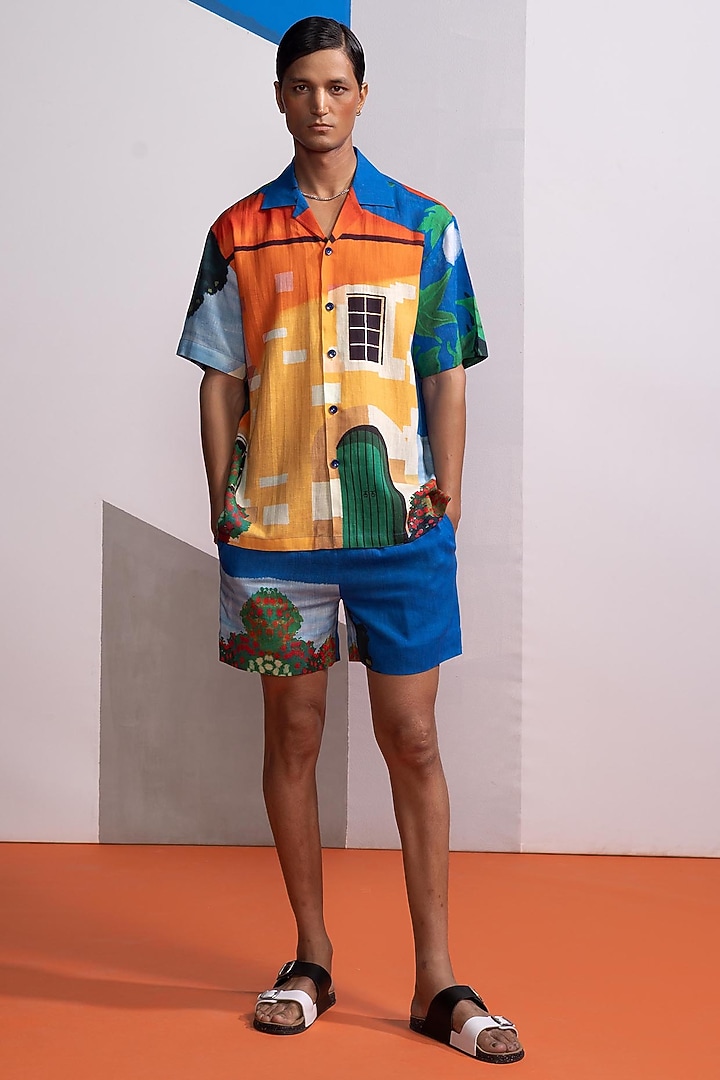 Blue Cotton Linen Co-Ord Set by Nautanky By Nilesh Parashar Men