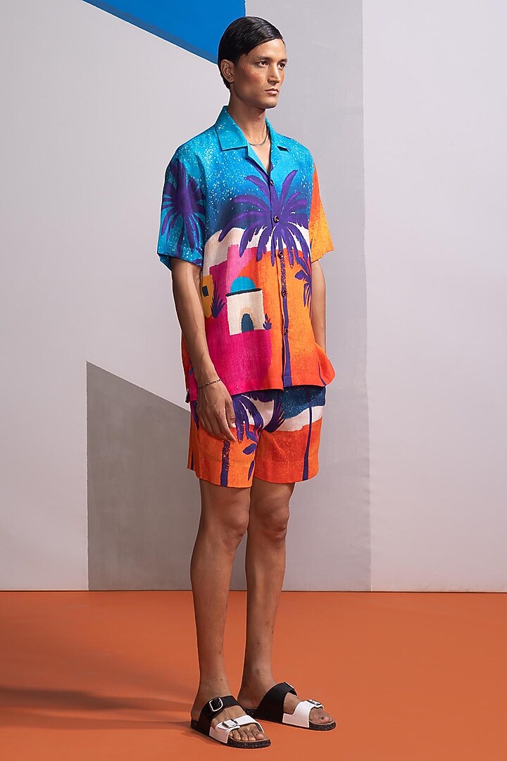 Blue Cotton Linen Co-Ord Set by Nautanky By Nilesh Parashar Men at Pernia's Pop Up Shop