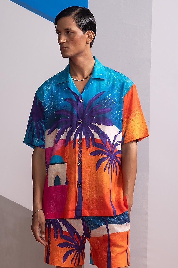 Blue Cotton Linen Co-Ord Set by Nautanky By Nilesh Parashar Men at Pernia's Pop Up Shop