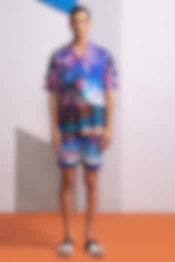 Blue Cotton Linen Co-Ord Set by Nautanky By Nilesh Parashar Men
