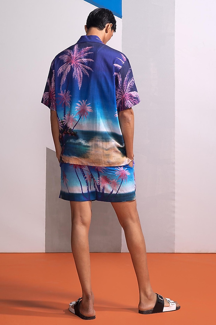 Blue Cotton Linen Co-Ord Set by Nautanky By Nilesh Parashar Men at Pernia's Pop Up Shop