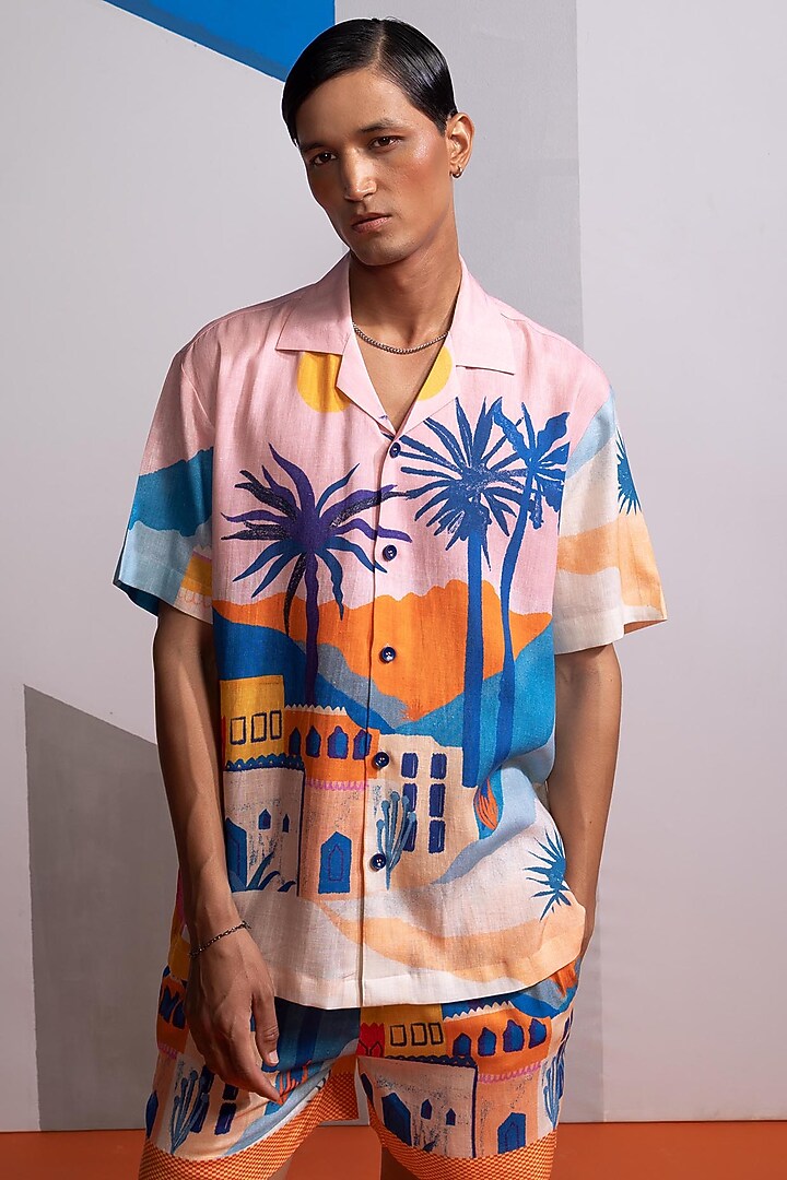 Pink Cotton Linen Co-Ord Set by Nautanky By Nilesh Parashar Men at Pernia's Pop Up Shop