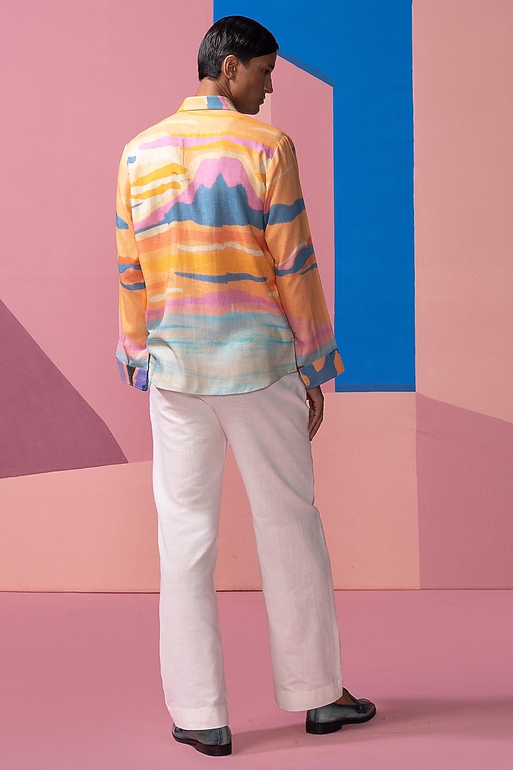 Orange Cotton Linen Party Wear Shirt by Nautanky By Nilesh Parashar Men at Pernia's Pop Up Shop