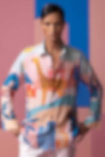 Blue Cotton Linen & Satin Shirt by Nautanky By Nilesh Parashar Men