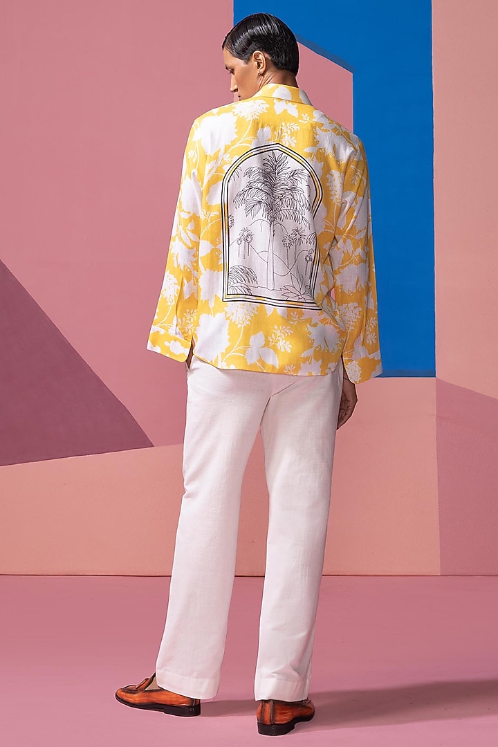 Yellow Cotton Linen & Satin Party Wear Shirt by Nautanky By Nilesh Parashar Men at Pernia's Pop Up Shop