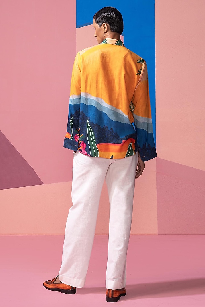 Orange Cotton Linen & Satin Party Wear Shirt by Nautanky By Nilesh Parashar Men at Pernia's Pop Up Shop