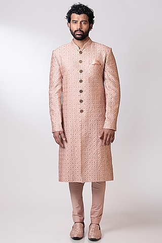 Blush Pink Jaal Embroidered Sherwani Set by Nautanky By Nilesh Parashar Men