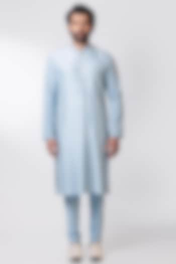 Powder Blue Chanderi Kurta Set by Nautanky By Nilesh Parashar Men at Pernia's Pop Up Shop