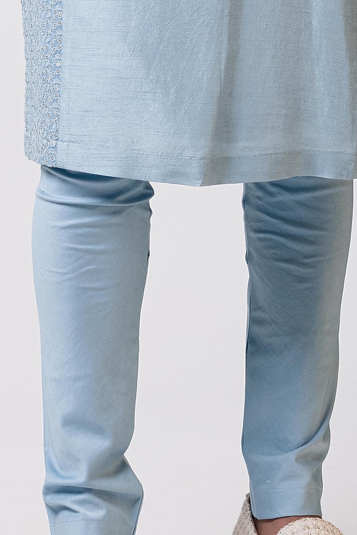 Powder Blue Embroidered Kurta Set With Nehru Jacket by Nautanky By Nilesh Parashar Men at Pernia's Pop Up Shop