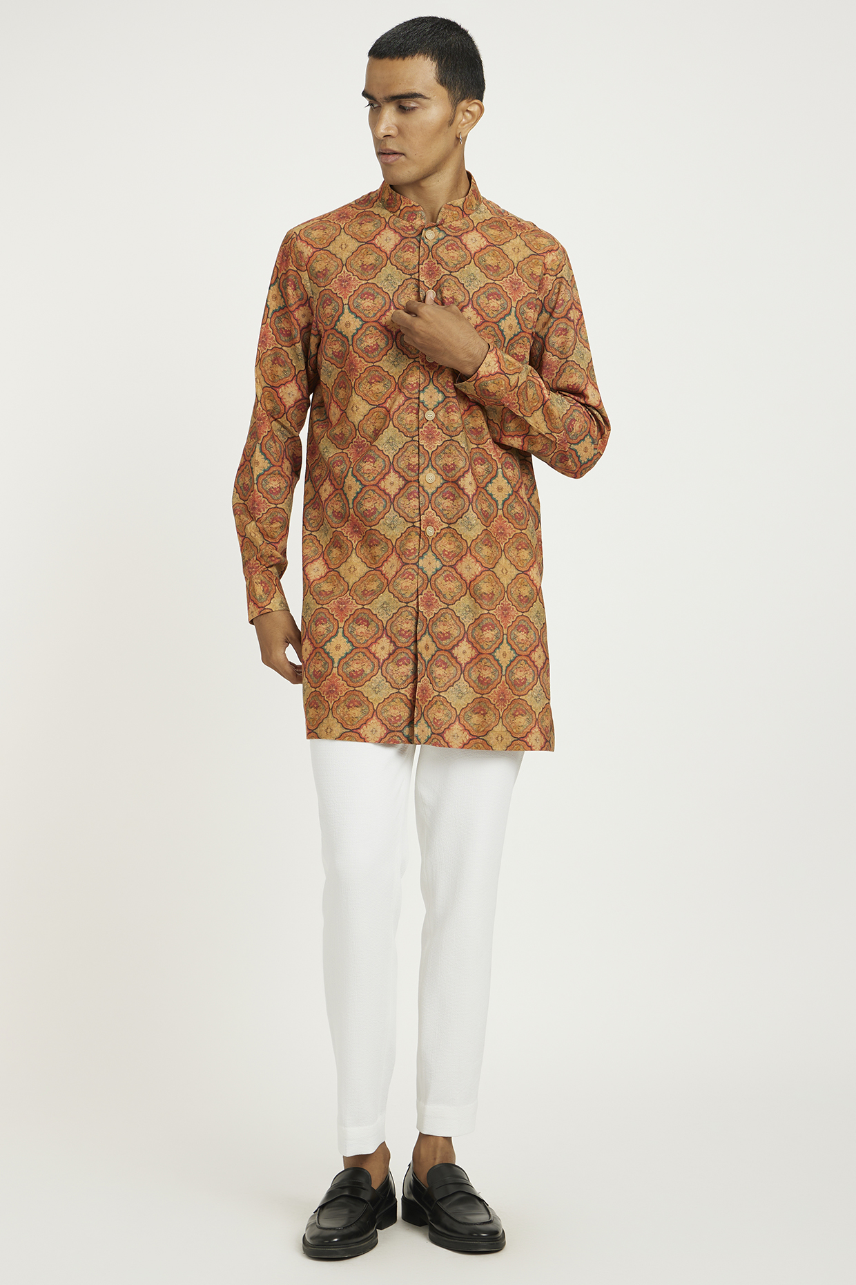 Cinnamon Handwoven Cotton Floral Block Printed Kurta Set by Nautanky By Nilesh Parashar Men at Pernia's Pop Up Shop